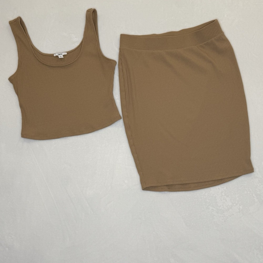Bar III Skirt Set Tan/Mocha Women’s Crop Tank Size M Skirt Size L Bodycon Vacay