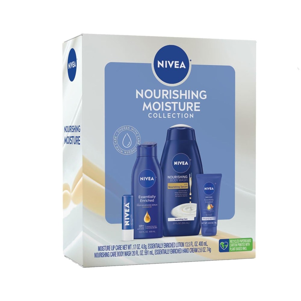 NIVEA Nourishing Skin Care Set with Body Wash Lotion and Lip Balm