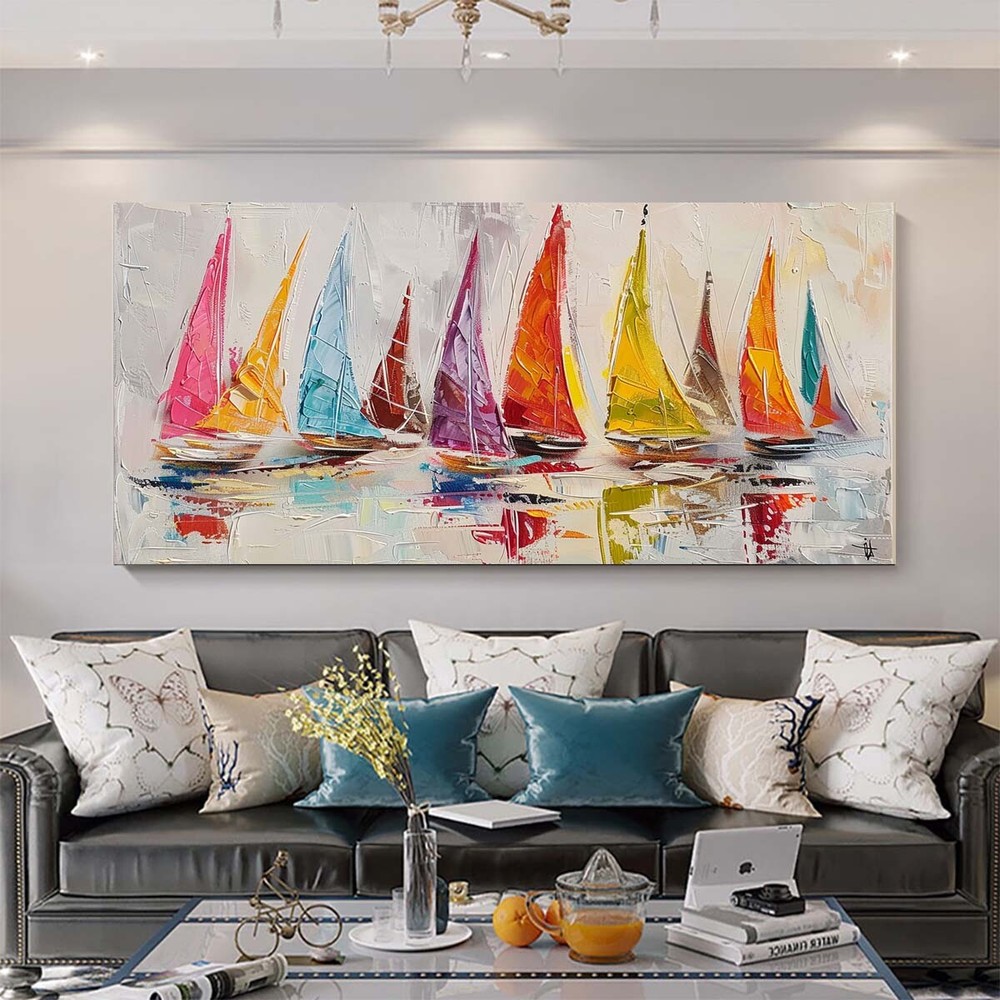 Red Wall Art HandPainted oil painting on canvas Ship Abstract Living Room