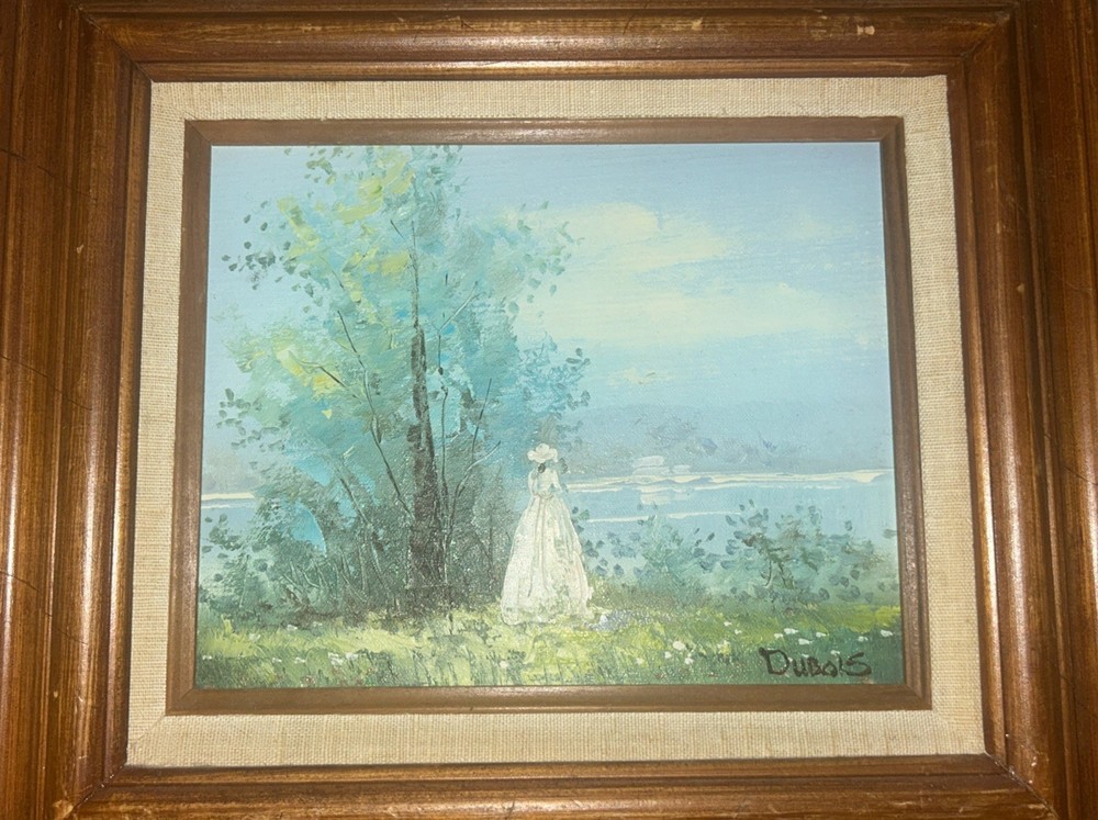 Vintage Framed Oil Painting Henry Dubois Young Lady By The RiverHenry Dubois
