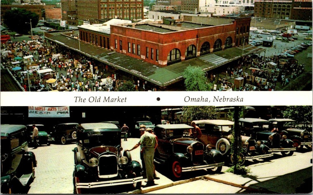 Two Views of the Old Market District in Omaha Nebraska Vintage Postcard