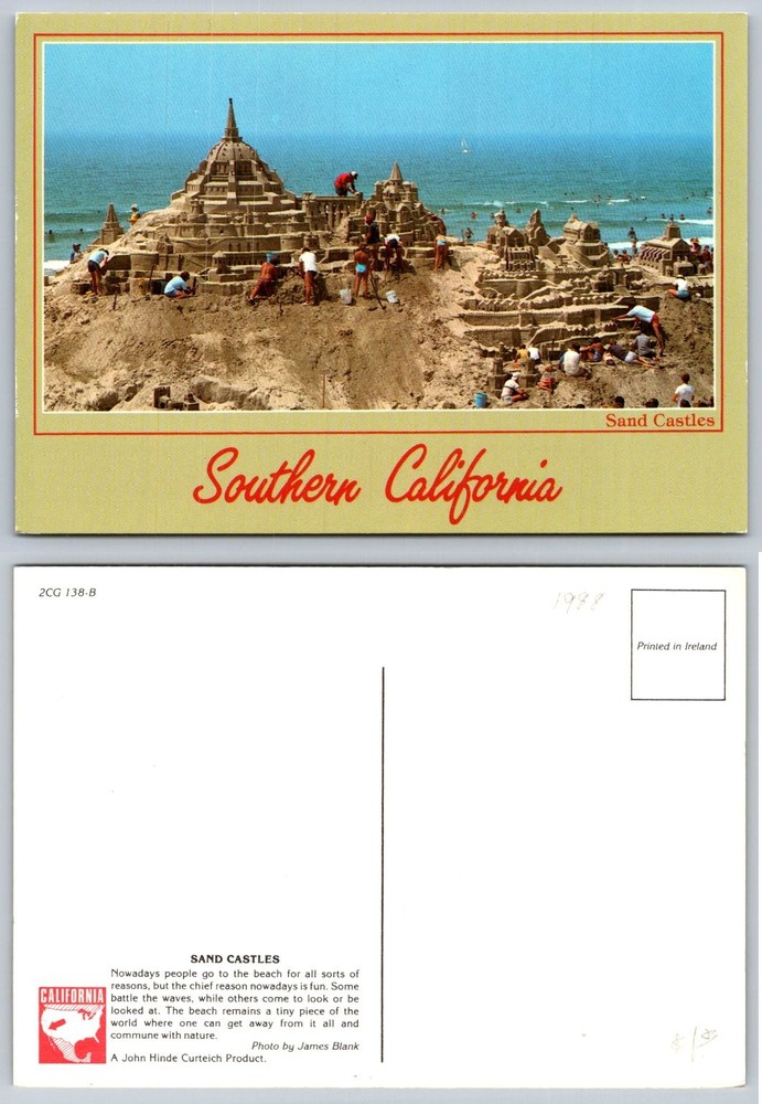 Vintage 1988 Southern California Sand Castles Beach Photo Postcard John Hinde