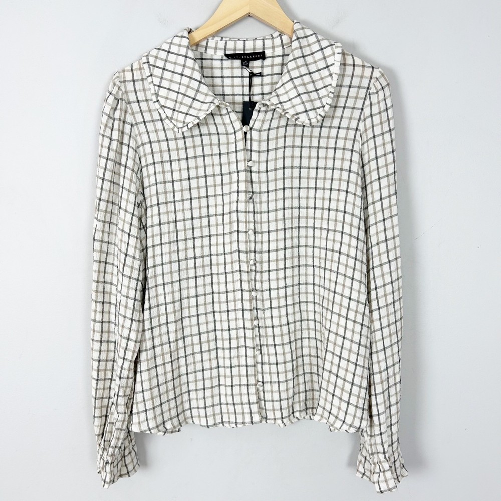 NEW Jane + Delancey Earthy Plaid Top Peter Pan Collar Boho Size XL Women's