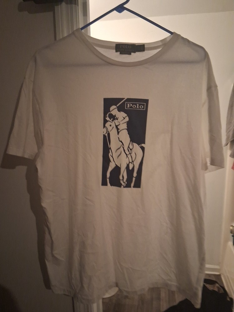 Polo Ralph Lauren Men's Big Pony T-Shirt Classic Fit White Blue L