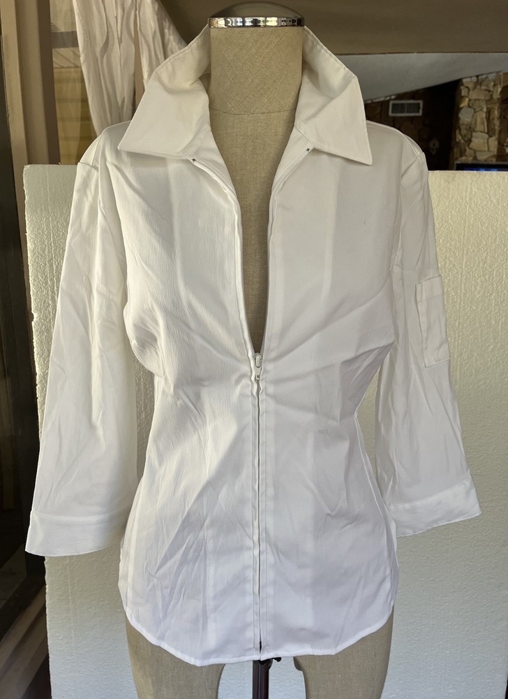 Express Stretch White Shirt Size 9/10 Zipper Front Shirt Long Sleeve