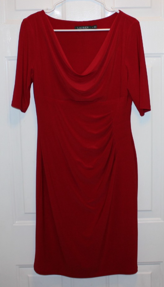 Ralph Lauren Women's Dress Size 10 Red Knee Length Faux Wrap