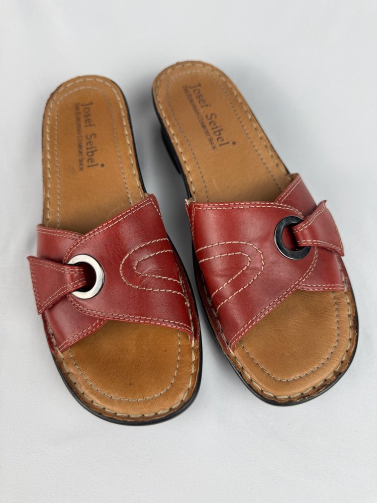 Josef Seibel Cherry Red Slide Sandals for Women EU 39 US 8 Brown Block Heel
