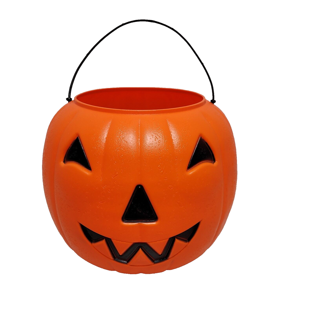 General Foam Plastics Blow Mold Pumpkin Pail Halloween Bucket Jack-O-Lantern USA