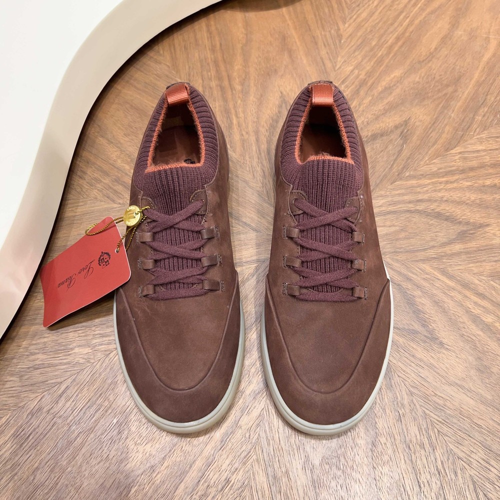 Loro Piana Soho Walk Brown Suede Mens Sneakers Low Top Casual Shoes