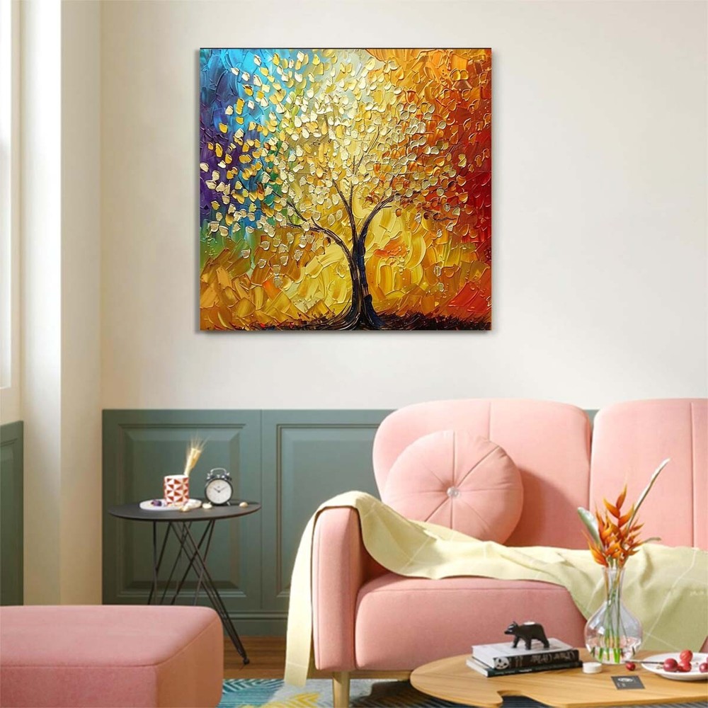 Abstract Art Thick Knife Oil Painting Handpainted Canvas 3D Lucky Tree #023