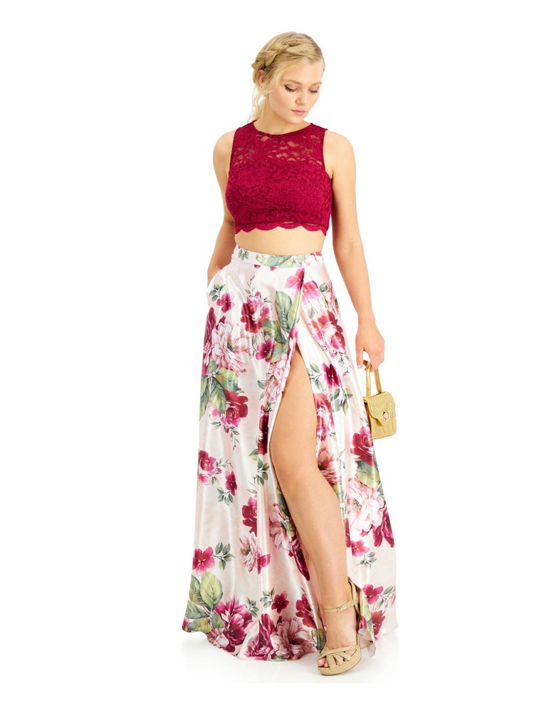 CRYSTAL DOLLS Womens Pink Cropped Sleeveless Jewel Neck Prom Top 9