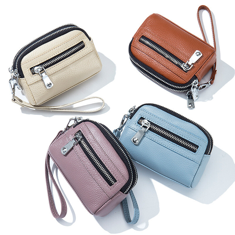 Small Genuine Leather Zipper Coin Purse Wristlet Wallet Pocket Pouch
