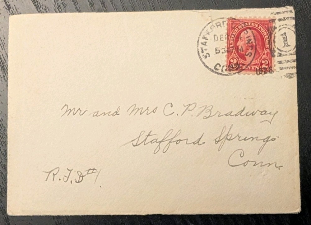 USA 1926 COVER Stafford Springs Connecticut Envelope Lot Christmas Card Content