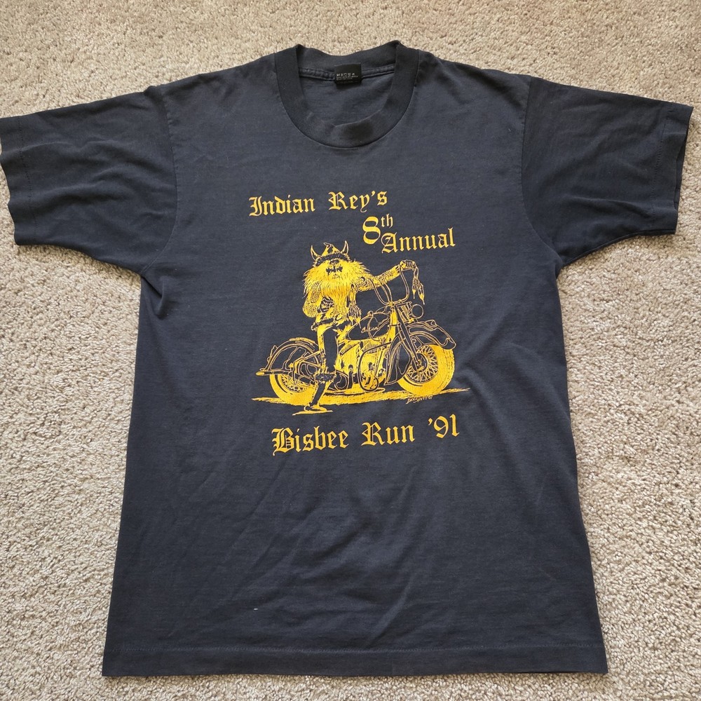 Vtg Single Stitch Screen Stars Shirt Motorcycle Bisbee Run Faded Large