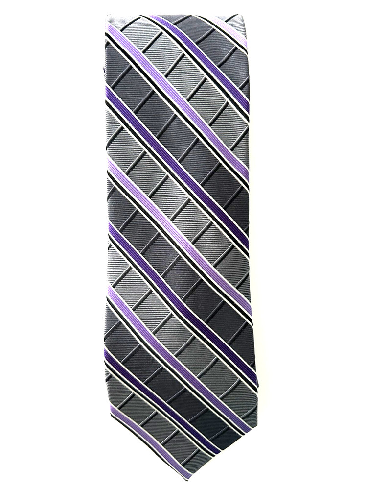 Pronto Uomo Couture 100% Silk Handmade Purple Gray Tie Men's Necktie