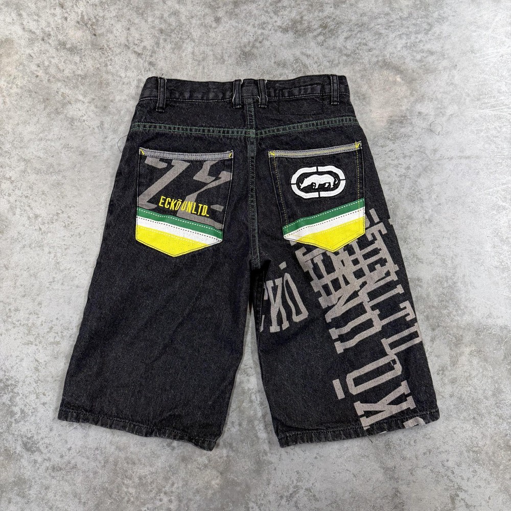 Ecko Unltd Shorts Mens 28 Black Denim Bermuda Y2K Graphic Pockets Streetwear