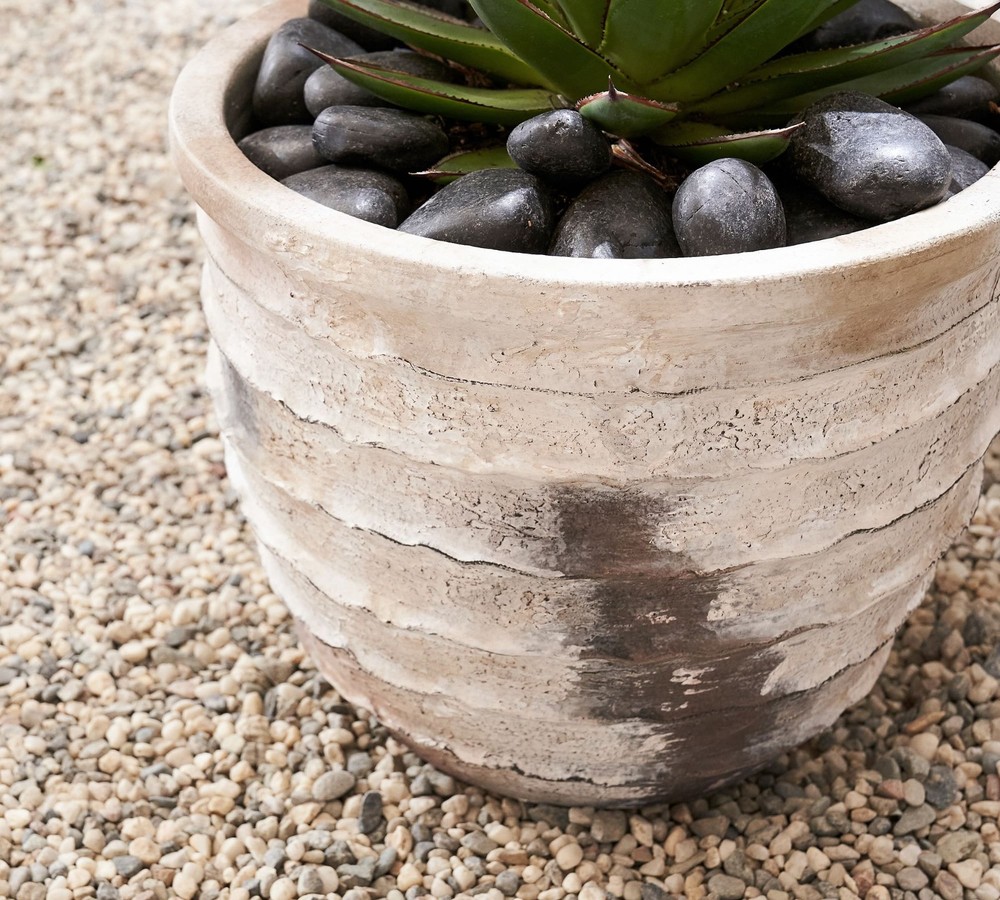 Pottery Barn Artisan Hand Painted Terracotta Outdoor Planter Ivory 12.25
