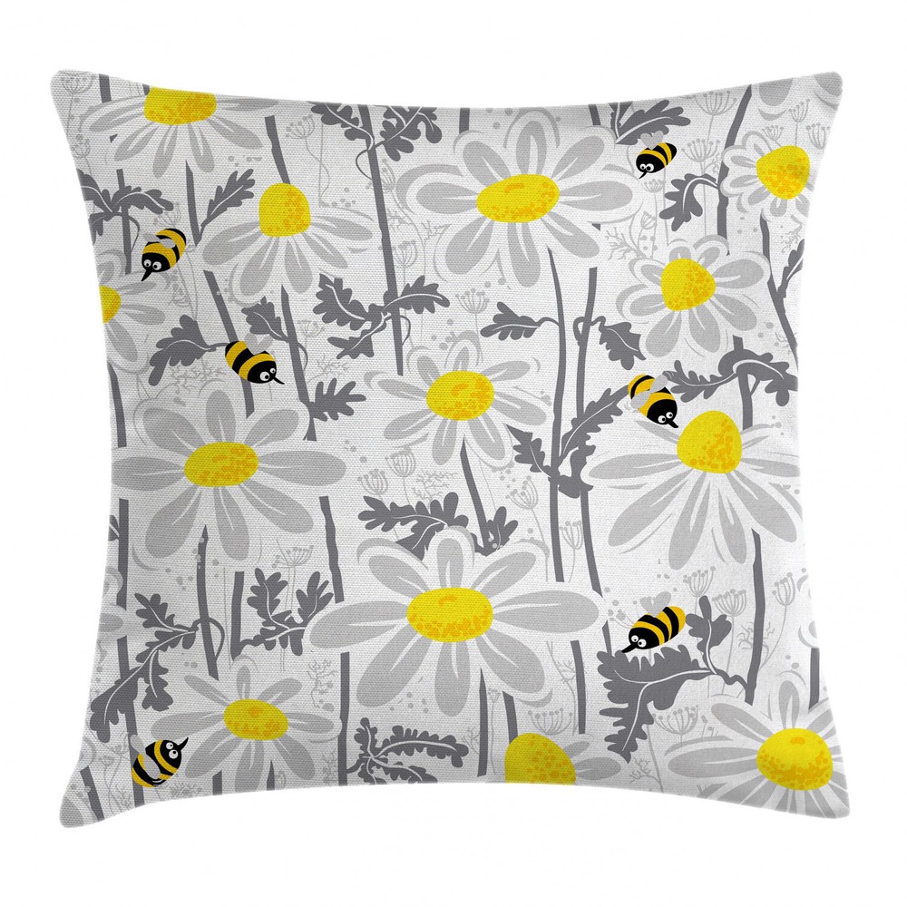 Daisy Leaf Spring Flowers 20-Inch Square Throw Pillow Case