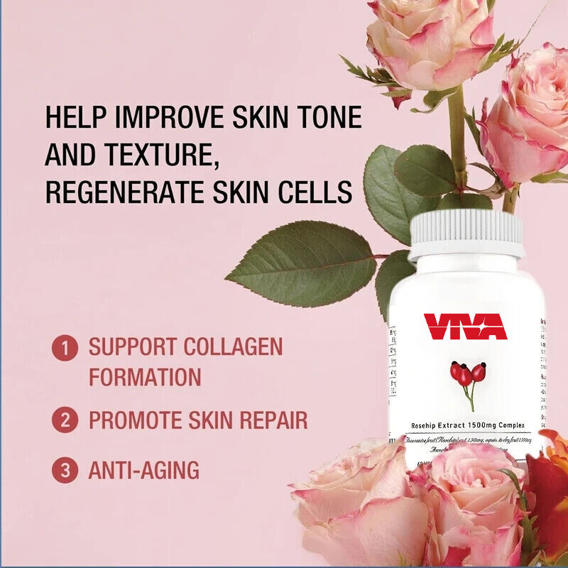 Rose Fruit Extract 1500mg, Vitamins C and E, Collagen Protein