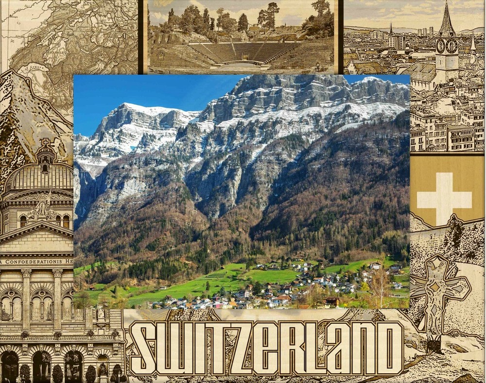 Switzerland Laser Engraved Wood Picture Frame Landscape (4 x 6)