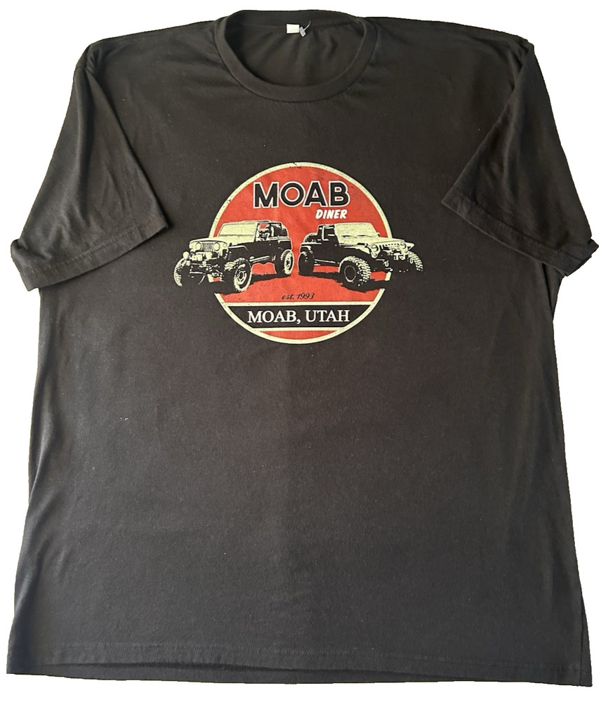 MOAB Diner Utah Men’s JEEP Graphic T Shirt Black no Tag Size 23X30 XL or XXL
