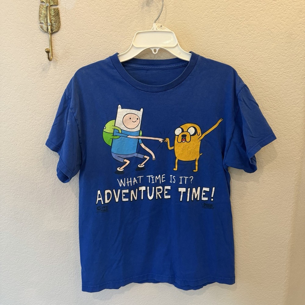 Adventure Time Graphic T-Shirt Blue Cartoon Network Finn Jake Tee Youth/XL