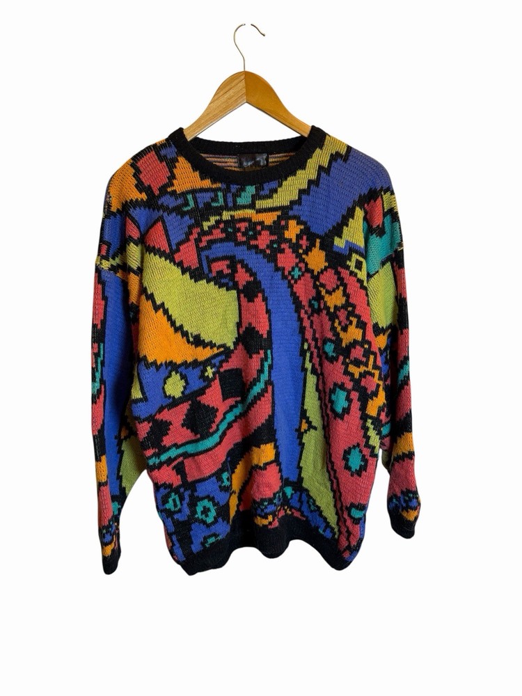 Vintage 90s Tangiers Abstract Knit Sweater Mens Large Bold Graphic Coogi Style-image