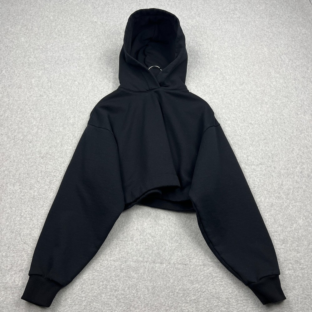 Alo Yoga Bae Hoodie Womens Small Black Fleece Cropped Lounge Pullover Sweatshirt