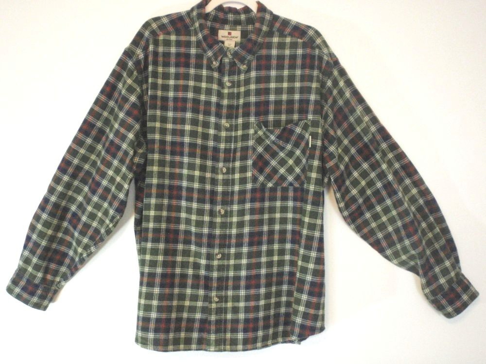 WOOLRICH Green/Blue Plaid Button Down MEN'S Shirt 100% Cotton Soft Flannel XXL