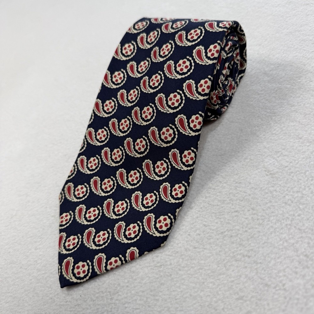 Polo Ralph Lauren Tie Necktie Blue Paisley Mens 100% Silk Hand Made in USA