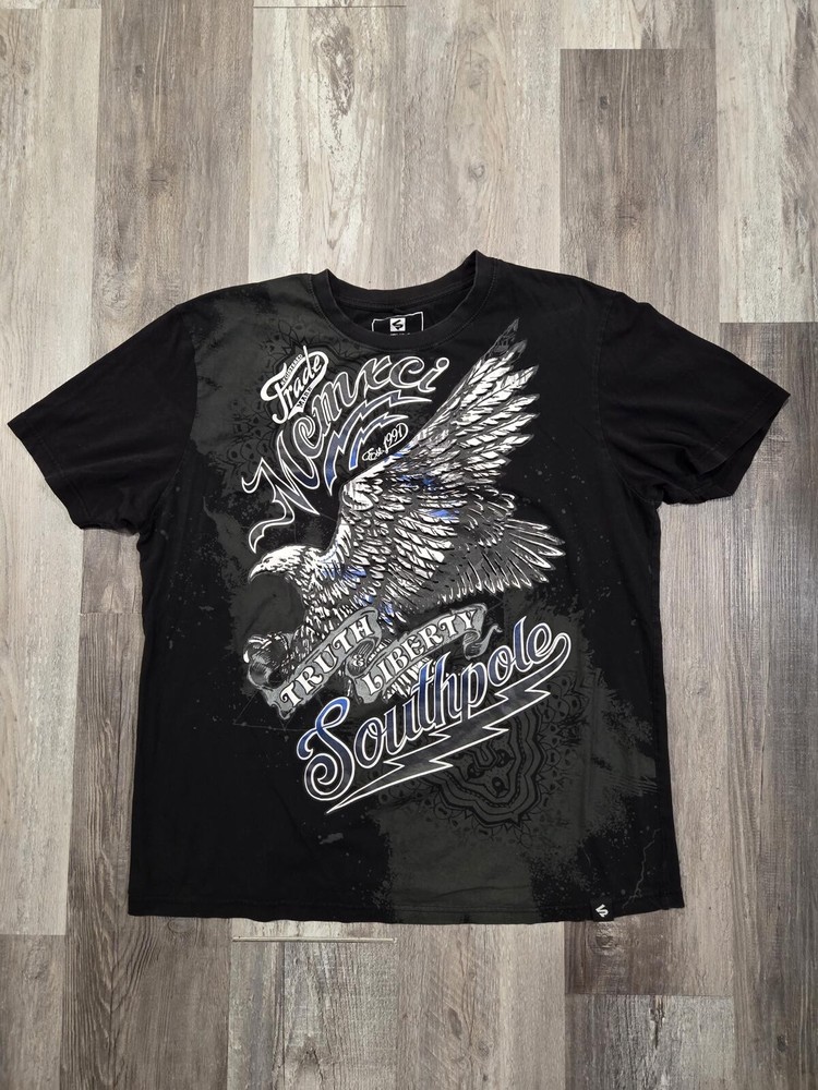 Grunge Y2K Black South Pole Eagle Short Sleeve Shirt Men's XL