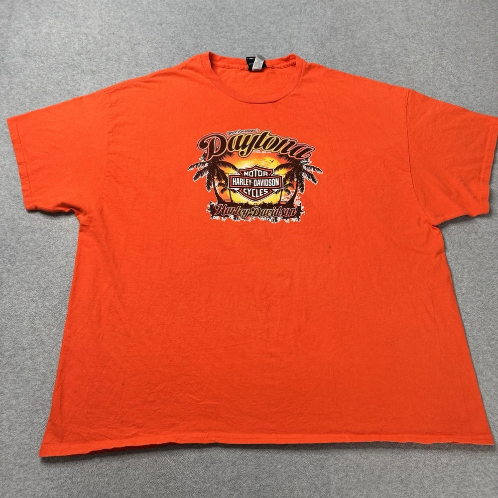 Harley Davidson T Shirt Mens 3XL Orange Motorcycle Biker Daytona Beach Florida