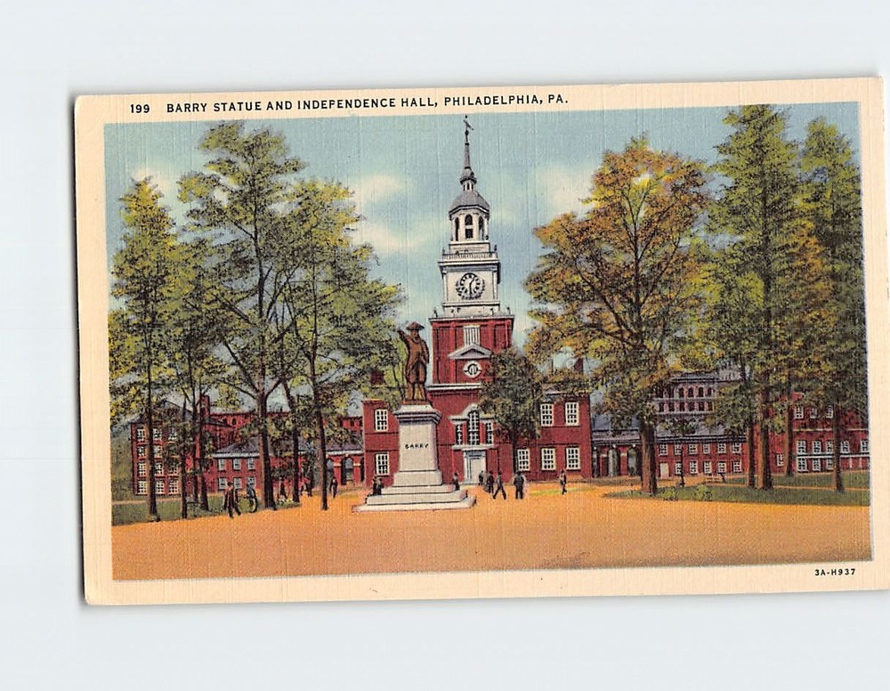 Postcard Barry Statue and Independence Hall Philadelphia Pennsylvania USA