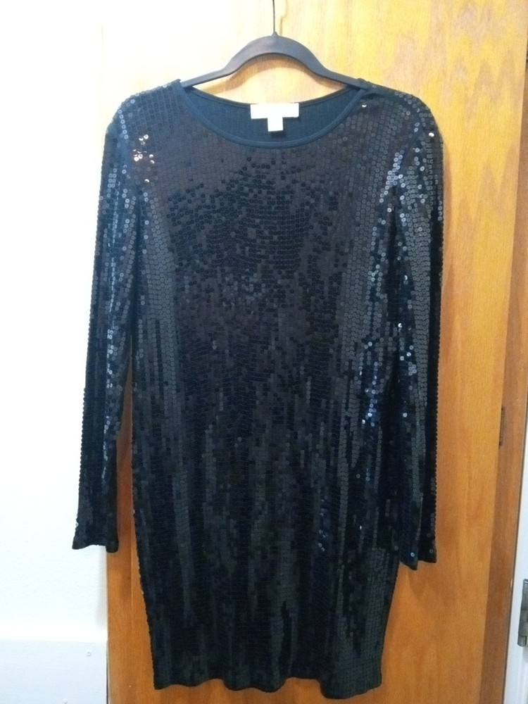NWT Michael Kors Womens BLACK Asymmetrical Sequin Glitter Dress Size MEDIUM  NEW