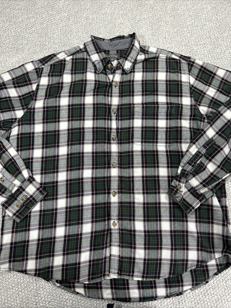 Eddie Bauer Men's Size XxLarge Black Brown Plaid Flannel Button Down Shirt