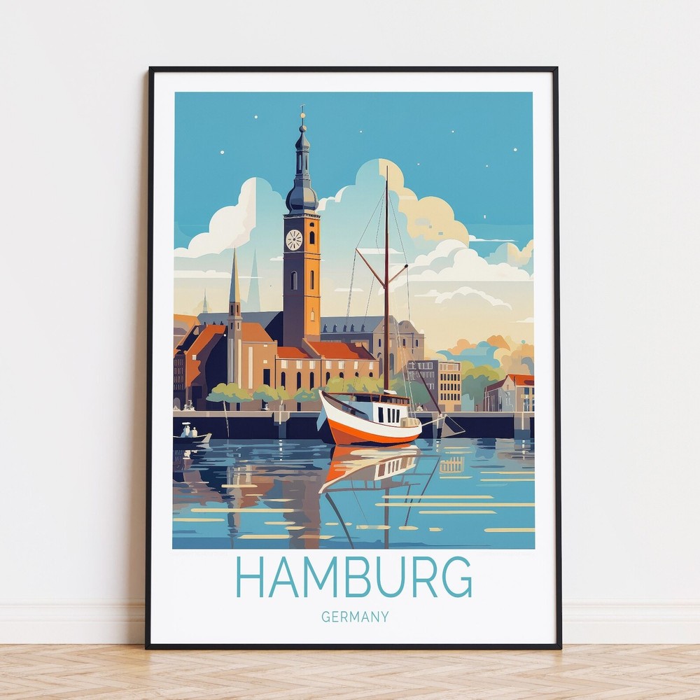 Hamburg Germany Travel Poster Germany Wall Art Hamburg Print Custom Travel