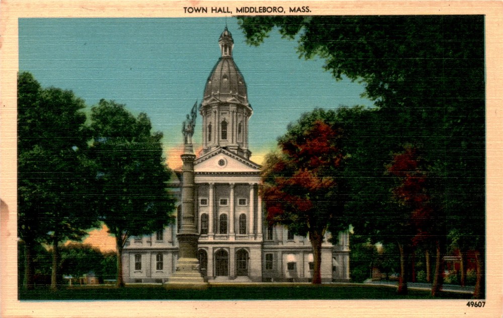 TOWN HALL, MIDDLEBORO, MASS., NEW BEDFORD, PLACE, NEWS Postcard
