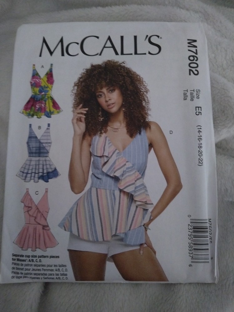 McCall's M7602 Pattern, Misses Summer Tops, 4 Styles, Sz 14-22, Uncut