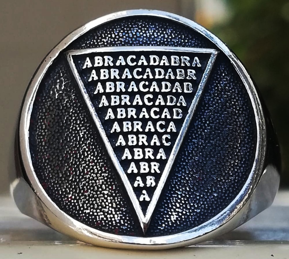 Sterling Silver 925 Abracadabra Abraxas Ancient Magic Amulet Handmade 3D Ring-image