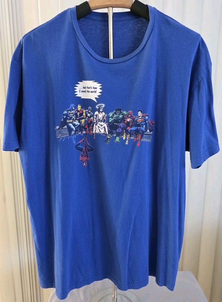 And That's How I Saved The World Jesus & Superheroes T-Shirt Sz XL