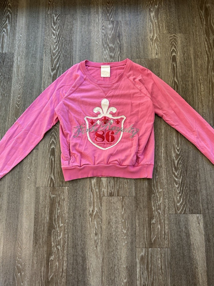 VTG Victorias Secret Pink Royalty Embroidered Logo Pink Pullover Athleisure Y2K
