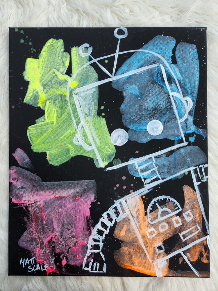 Matt Scalf 16x20 CANVAS Abstract Robot Neon Headphones Gallery Wall Art Graffiti-image