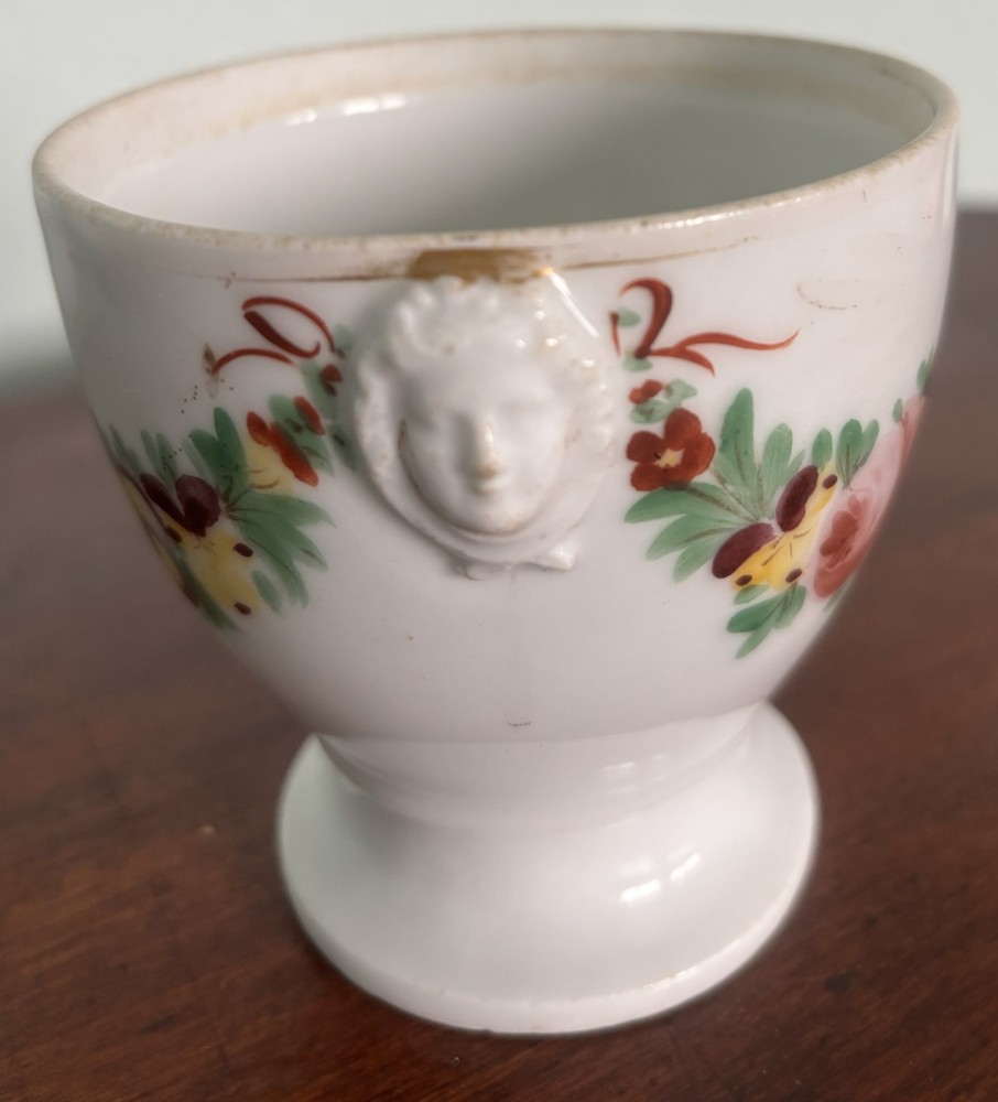 Antique Hand‑Painted Porcelain Spill Holder w/ Mask Handles – Rococo Revival