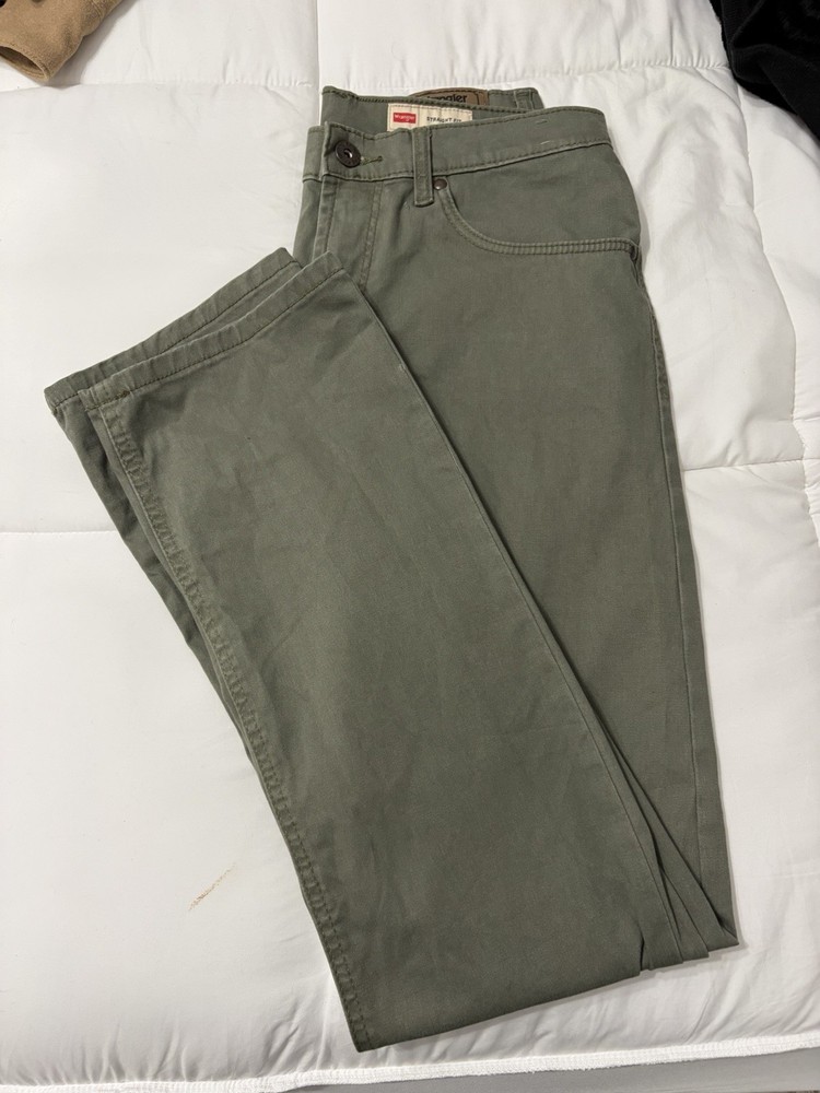 Wrangler Green Straight Fit Casual Pants Cotton Spandex Zip Button 5-Pocket
