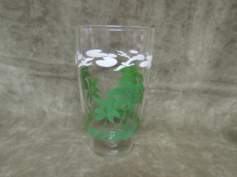 Vintage 1950s Libbey Glass Tall Iced Tea Tumbler with Tropical Mid-Century Scene