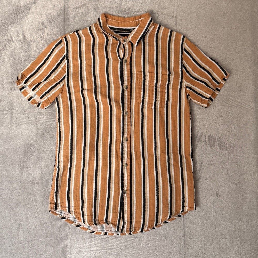 Pacsun Mens Orange Striped Short Sleeve Button Up Shirt Size S