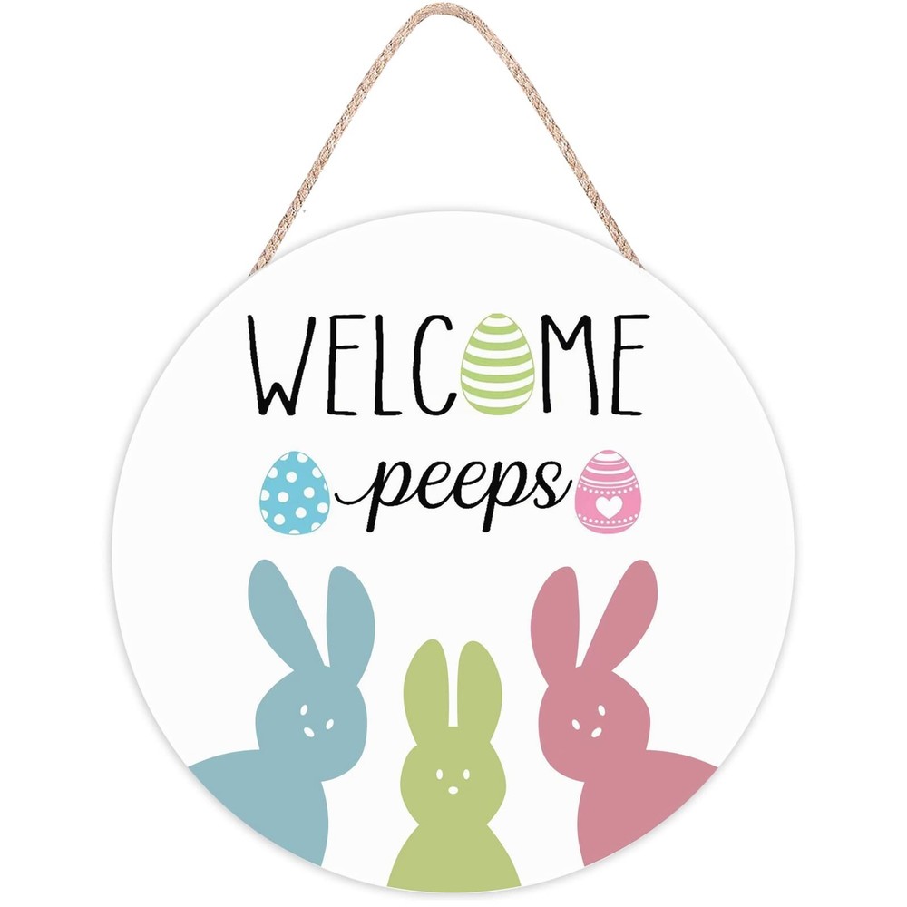 Easter Door Decorations Bunny Decor - Welcome Peeps Wall Sign Decorations - W...