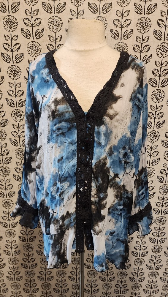 Dressbarn Woman Turquoise Black Tunic Lace Trim Ruffle Hem Women's 2X Pre-owned