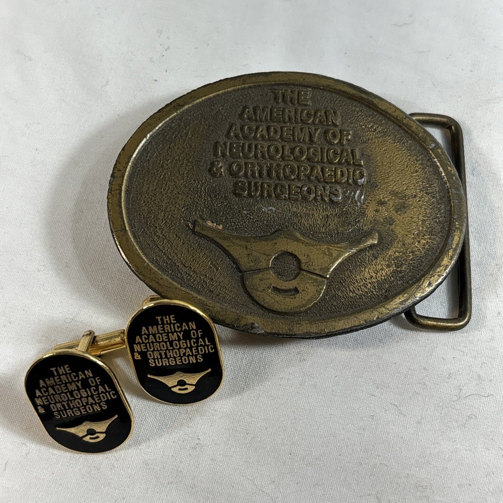 Vtg American Academy Of Neurological & Orthopedic Surgeons Buckle & Cuff Links-image