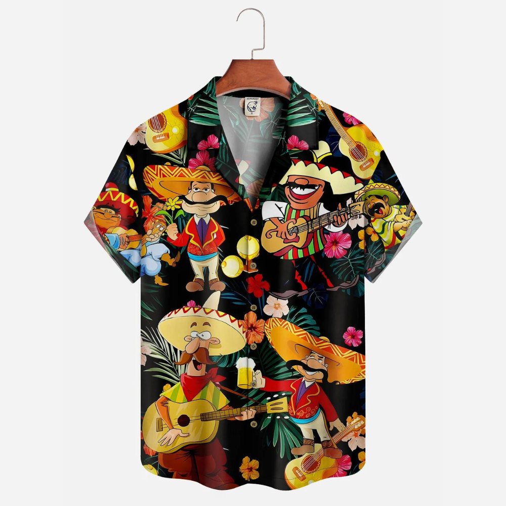 Mexican Culture Inspired Sombrero with Guitar Beer Design Hawaiian Shirt for Men and Women